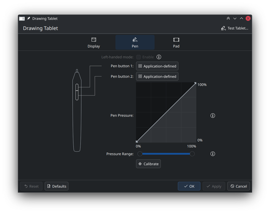 A screenshot of KDE's improved drawing tablet stylus configuration page.
