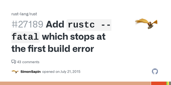 (Should this be an RFC?) Motivation When refactoring, one may have dozens or hundreds of build errors which need to be fixed one by one. Sometimes, a build error is only a consequence of an earlier...